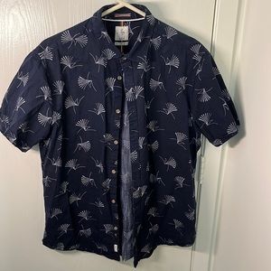 DD Slim Fit Blue and White Patterned Large Short Sleeve Button Up